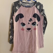 Wonder Nation Girls Shirt XS 4 5 Pink Gray Dog Face On Front Longsleeve - £3.92 GBP