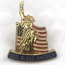 God Bless America Pin USA Patriotic Statue Of Liberty Flag Gold Tone Enamel - £8.20 GBP
