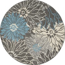 4&#39; Blue And Gray Round Floral Power Loom Area Rug - $1,764.28 MXN