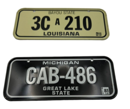 1981 Michigan Louisiana Mini License Plates Wheaties Bike Tag Lot 2 Vint... - $23.36