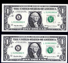 $1 - U S 2 - $1 Bills 1999 series L  (SAN FRANCISCO) Federal Reserve seq... - £8.65 GBP