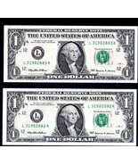 lot of 2 U S $1 Bills 1999 series L  (SAN FRANCISCO) Federal Reserve seq... - €8,53 EUR