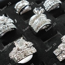 12Pcs 6 Pairs 2017 Hot Sale Cubic Zircon Rhinestones Women Silver Plated Ring Fo - £17.93 GBP
