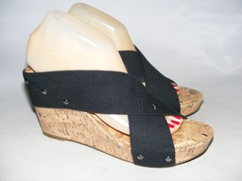 ESPRIT Women&#39;s Size 8.5 M Black 3.5&quot; Platform Wedge Heels Sandals Slip O... - £9.57 GBP