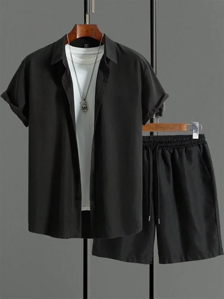 Men Pairs Beach Summer Short Sleeve Hawai Suit Loose Shirt Set T-shirts+... - $43.76 CAD