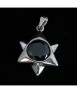 Sterling silver Star shaped Pendant with a Stunning round cut Black CZ h... - £25.08 GBP