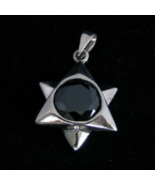 Sterling silver Star shaped Pendant with a Stunning round cut Black CZ h... - $35.00