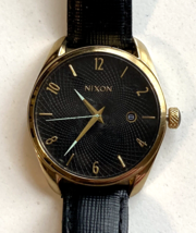 NIXON The Bullet Leather Gold-Tone w/ Black Dial Unisex Watch (A473-519) - £54.52 GBP