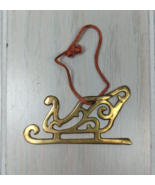 Brass Sleigh Christmas Tree Ornament 2D red hanging loop - £10.24 GBP