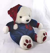 Sleepy Time White Plush Bear With Red White and Blue Outfit 16&quot; Tall - £10.37 GBP