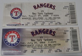 Texas Rangers 2PC Lot 2006 08 Full Ticket Stubs Vs Ny Yankees Vg+ Arlington - £7.58 GBP