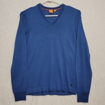 Hugo Boss Men&#39;s Sweater Size M Orange Label V-neck Blue Pullover Wool Blend - £22.74 GBP