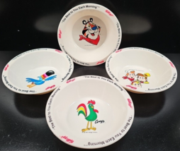 4 Pc Kellog&#39;s Plastic Cereal Bowls Set Tony Tiger Toucan Sam Corny Snap ... - £23.42 GBP