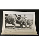 B&amp;W WWII Photo of Aviator Crew Leaning On An A-17 Prop Plane - $6.50