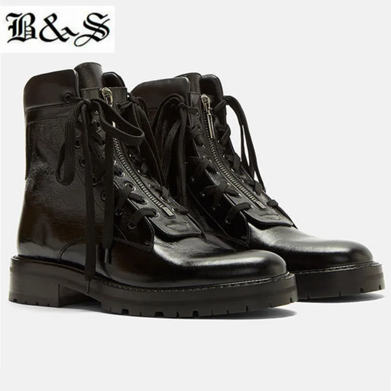 Black&amp; Street dual s with zipper designer leather high top tooling black boy str - £222.64 GBP