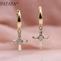 PATAYA New Cross Religion 585 Rose Gold Natural Zirconia Dangle Long Earrings Wo - £8.55 GBP