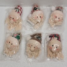 Crafting For Christmas Holiday Fabric Santa Head 6 Ornament Lot Rustic C... - $27.66 CAD