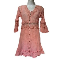 Guess Pink Crochet Scattered Petals Reya Gauze knit Boho Crinkle Dress S... - £27.12 GBP