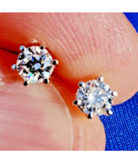 Earth mined Diamond Earrings Deco Design Solitaire Studs Solid 14k White... - $45,430.88 MXN
