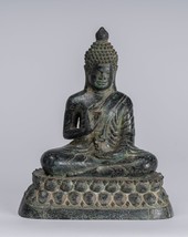 Buddha - Antik Khmer Stil Bronze Enthroned Teaching Buddha Statue - 19cm/15.2cm - £322.41 GBP