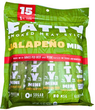 Fatty Smoked Meat Sticks Jalapeno Minis Grass-Fed Beef 15 Ct x 1 Oz EXP ... - $25.73