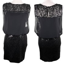 Aqua Dress Black Sequin Keyhole 2 Sleeveless Sheer Overlay New - $49.49