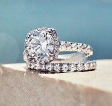 2.30Ct Round Cut White Moissanite Engagement Wedding Ring 14k White Gold - £199.96 GBP