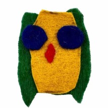 Vintage Fuzzy Owl Felt Patch 1.75 x 1.5 in Yellow Green Blue Red - $7.42