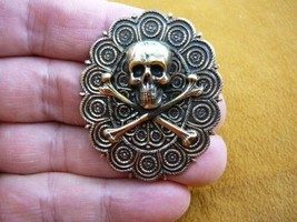 (B-SKULL-4) Skull cross crossbones Dia de los muertos scrolled brass pin pendant - £15.76 GBP