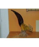 Art Glass Quail / Bird Purple Yellow gold 8.5" bulicante unmarked Italian Murano - $42.74