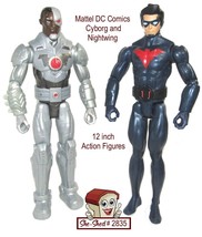 Mattel DC Comics Nightwing &amp; Cyborg  12 inch Action Figures - used toys - £11.71 GBP