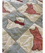 Vtg. Red &amp; Blue Gingham Scottie Dog Kitten Cat Handmade Crib Lap Quilt 4... - €72,86 EUR