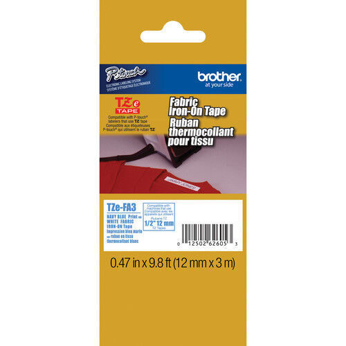 Brother TZeFA3 12mm 1/2" fabric iron on TZ P-touch tape PT2030 PT2030AD PT2430PC