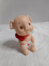 Lefton Anthropomorphic Collectible Ceramic Pig Red Bow Polka Dot Diaper 2&quot; VTG - £10.35 GBP