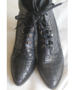 Stuart Weitzman Black Leather Embossed Lace-up Ankle Boot Gigi-  Size 10.5 - €130,21 EUR