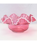 Fenton White Snow Crest Cranberry Glass Bowl Large 10&quot; Dia x 5&quot; H Hand B... - $48.99