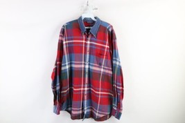 Vtg 90s Nautica Mens Large Faded Denim Collared Button Shirt Plaid Cotton USA - £30.97 GBP