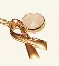 Breast Cancer Pink Hope Rose Quartz Long Necklace Goldtone ~ Avon ~ Circa 2019 ~ - $15.83