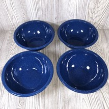 Vtg. Blue Speckled Metal Enamelware Soup/Cereal 4 Bowls Great for Camping 16 oz. - £13.37 GBP