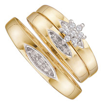 10k Yellow Gold His Hers Round Diamond Cluster Matching Bridal Wedding R... - $5,212.26 MXN