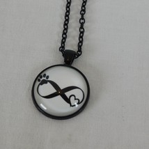 Infinite Pet Love Heart Dog Paw Black Cabochon Glass Pendant Chain Necklace Rnd - £2.35 GBP