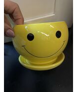 Round Ceramic vase Yellow Smiley Face 4.5" x 3.5"happy face - $9.49