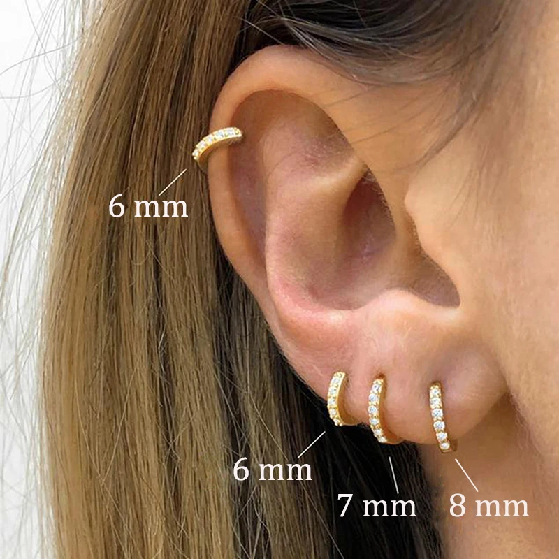 Play 2PCS Stainless Steel Minimal Hoop Earrings Crystal Zirconia Small Huggie Th - £23.18 GBP