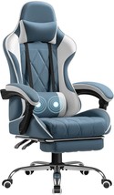 Game Chair In White And Blue Color, Featuring A Footrest, Lumbar Support, - $155.93