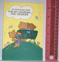 Vintage 1989 Hallmark Greeting Card Anniversary Grandma & Grandpa Bears Flowers - $4.20