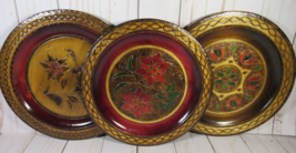 Wooden Round Plates Hand Carved 3 qty 8&quot; Decorative Hand Painted Artistic. - £18.28 GBP