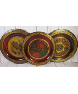 Wooden Round Plates Hand Carved 3 qty 8&quot; Decorative Hand Painted Artistic. - £17.90 GBP