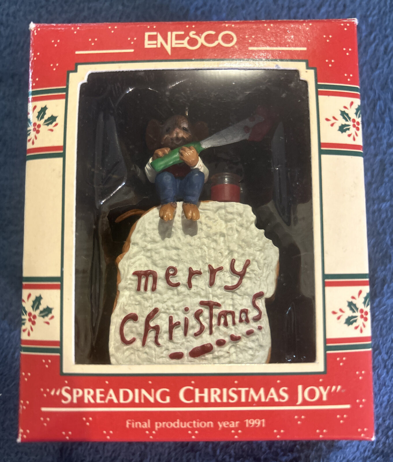 Primary image for Vintage Enesco Ornament  1989 Spreading Christmas Joy Mouse Bread Jelly Toast