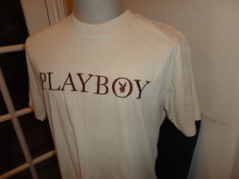 Vtg Tan Playboy Spellout By Pacsun Embroidered Playboy T- Shirt Adult M Stretchy - £23.35 GBP