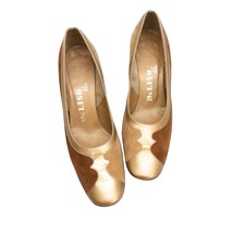 Vintage Suede Pumps 2 Tone Metallic Brown Beige DeLiso Sz 9N 1970S Low - $730.68 MXN